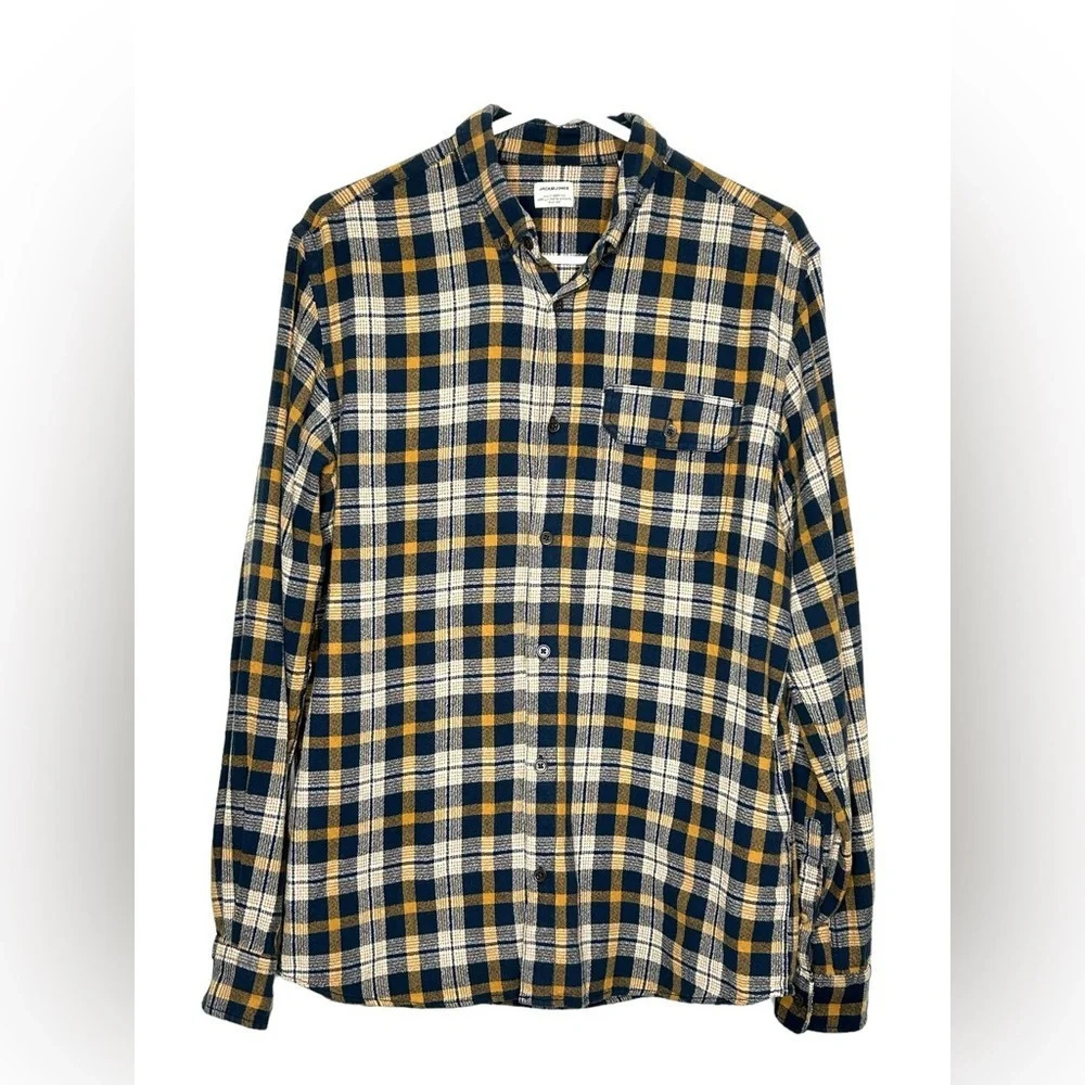 Jack & Jones Men's Emerson Plaid Shirt Sz L Slim Fit Casual Preppy Rugged